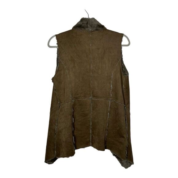 One The Land Vest Womens Medium Faux Fur Lined Faux Suede Brown Casual Boho Open - Picture 2 of 12